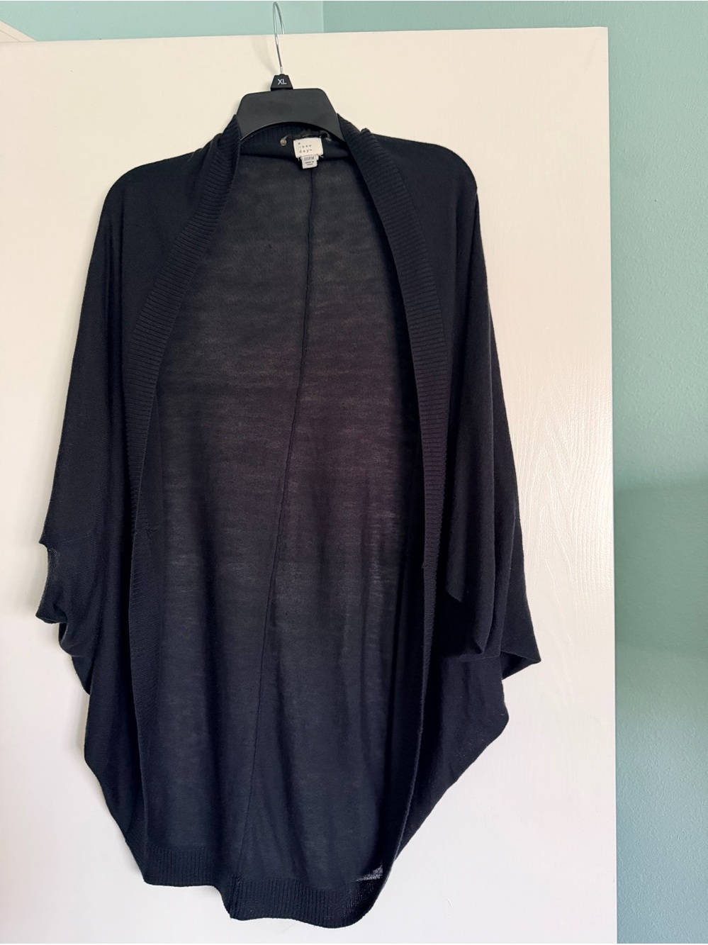 A New Day Black Open Front Poncho Cardigan Lightweight Ribbed OSFM